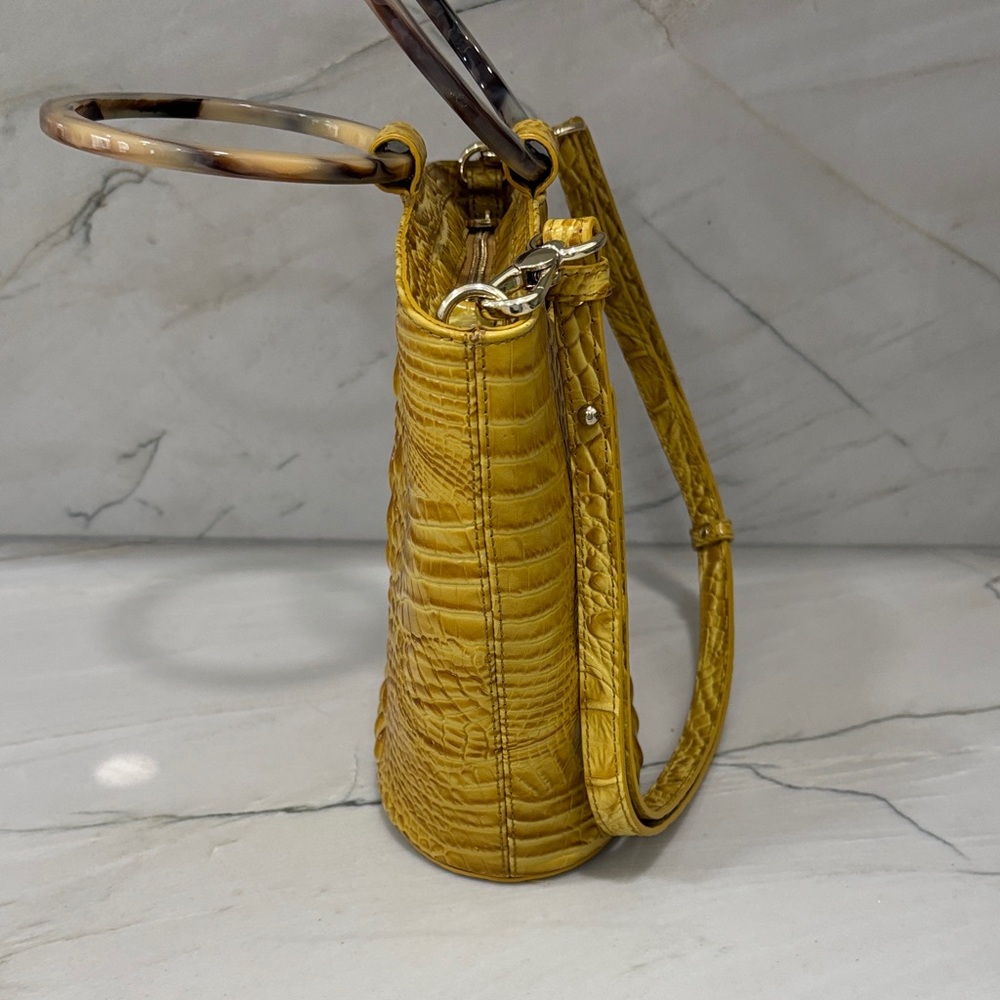 Brahmin Yellow Croc-Embossed Tote with Tortoiseshell Ring Handles - Picture 2 of 7